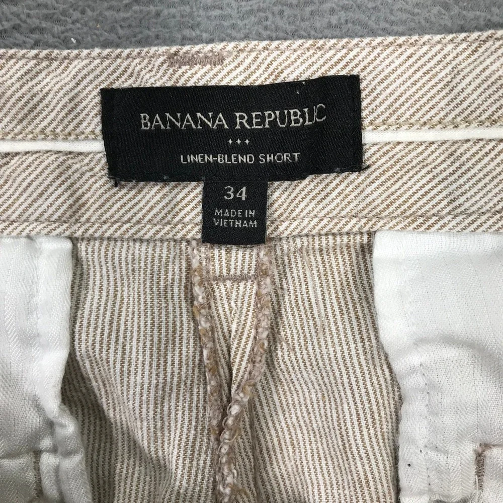Banana Republic Mens Linen Blend Striped Shorts Tan White 34 859129-01